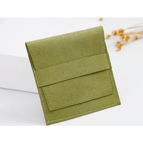 Small Presents Gift Bag Chic Microfiber Jewelry Pouch Bags for Wedding Ring Earrings Jewelry Packaging Pouch with Banner Green