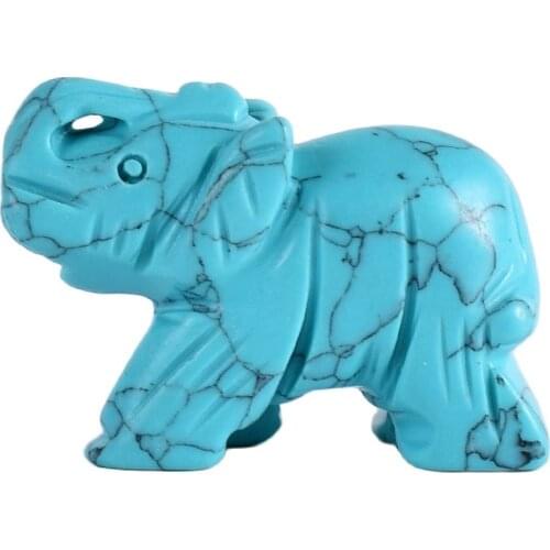 Tiny Elephant Figurine Craft Carved Turquoise Stone Elephant Mini 2 Inch Animals Statue for Home Decor Chakra Healing Feng Shui