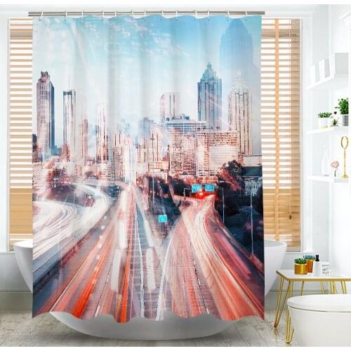 Fashion City Attractions Patterns Printed Shower Curtain Bathroom Home Decor with Hooked Shower Curtain