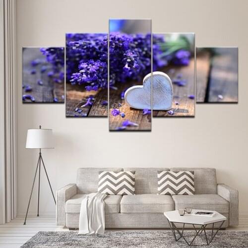 5 Panel Modular Modern Lavender Flowers Canvas Painting on Canvas Wall Art Modular Pictures Home Decor for Living Room No Frame