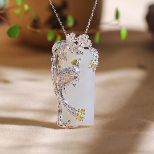 Ms beaming Thai silver S925 pure silver jewelry handmade natural hetian jade pendant personality silver product