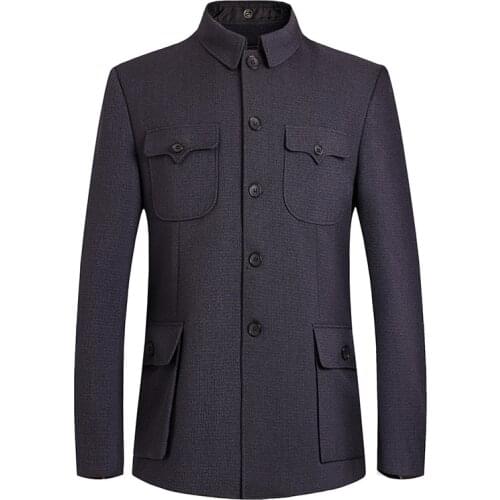 Men Mao Suits Jacket Chinese Tunic Suit Male Mandarin Wing Collar Blazer Sun Yat Sen Suit Zhongshan Coat Man Classical Blazer