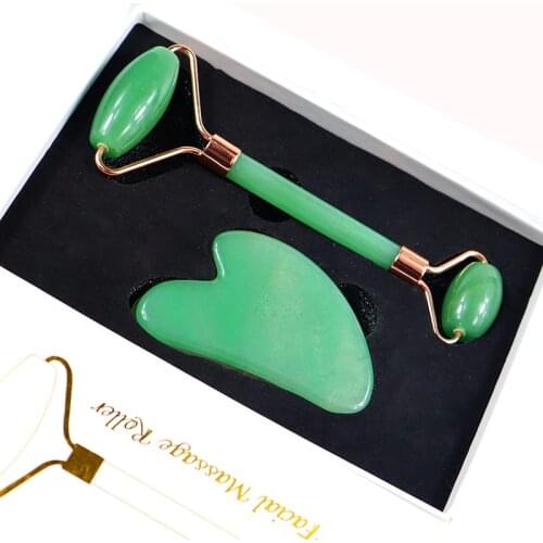 Jade Face Roller Gua Sha Tool Set Aventurine Crystal Mineral Healing Massager Facial Body Health Skin Care Massage Beauty Detox
