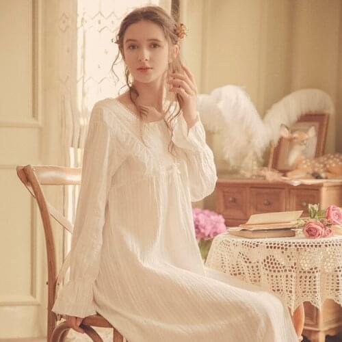 Nightdress Woman Long Sleeping Dress Princess Nightdress Bridal Nightwear Vintage Night White Sleepwear Vintage Long Nightgown