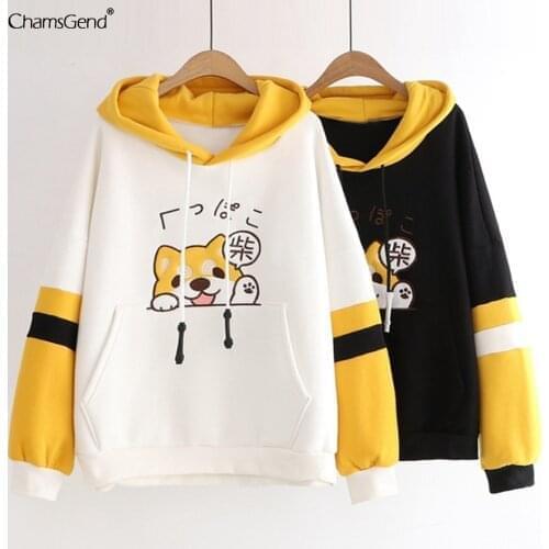 New Cute Shiba Inu Hoodies Women Sweatshirt Patchwork Pullovers Tops Harajuku Hooded Girls Female Kawaii Hooded Clothes Hoody