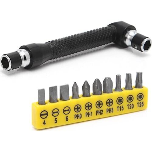 10 in 1 Socket Screwdriver L-shaped Angle Head Twin Wrench Driver Torx Flat Bit