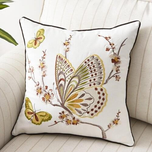 Butterfly Cushion Cover 45x45cm Embroidery Floral Peacock American Country Seat Sofa Pillow Covers Decorative Pillows Decor Home