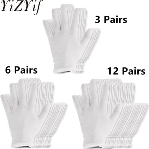 Reusable White Cotton Gloves Thin Elastic Soft Gloves for Dry Hand Moisturizing Cosmetic Eczema Hand Spa Coin Jewelry Inspection