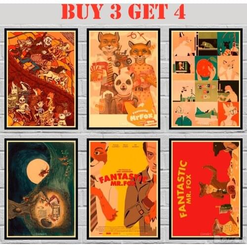 30 Designs Wes Anderson Movie The Fantastic Mr. Fox Kraft paper Poster Home Decal Art Painting Wall Sticker 42X30cm