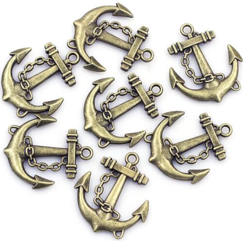 5Pcs Pendants Sea Ship Rudder Anchor Classic Metal Alloy Bronze Tone For Charm Necklaces Jewelry DIY Finding 31x27mm