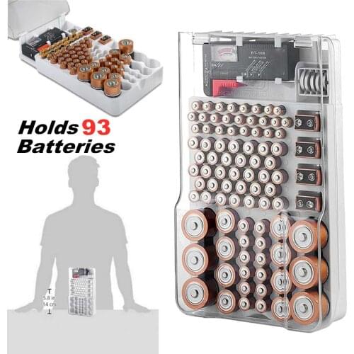 93 Grids Battery Capacity Tester Storage Box Transparent Measuring Organizer Case Accessories for AAA AA 9V C D Batteries