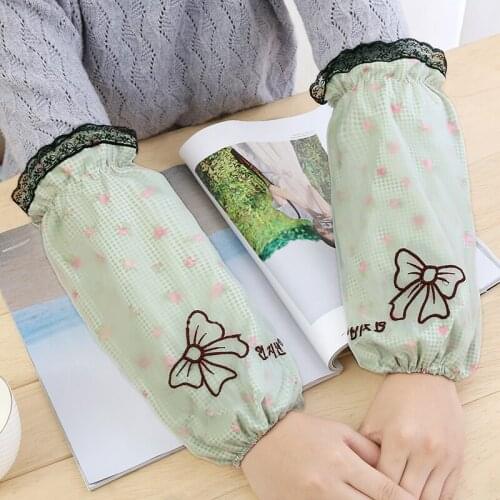 Cute bow double layer anti-fouling sleeves ladies office kitchen clean long household daily sleeves autumn and winter