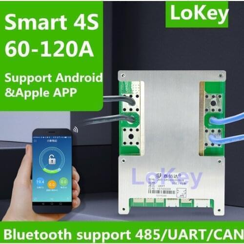 Smart BMS 4S 12V 60A 80A 100A 120A lithium li ion lipo battery balance board BMS with Bluetooth App and communication UART BMS