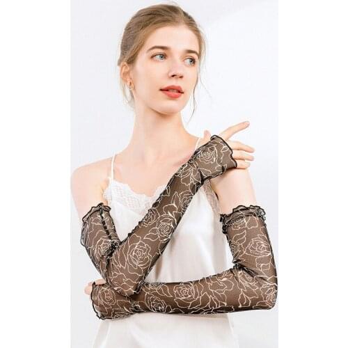 Women Summer 100% Natural Mulberry Silk Long Sleeve Touch Screen Mesh Knit Sunscreen Driving Sun Glove Fingerless Mitten I83