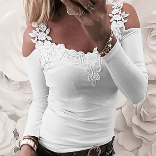 Women Spring Lace Top Long Sleeve T-shirt Bandage Tee Shirt Femme Elegant Fashion T Shirt Off Shoulder Ladies Streetwear