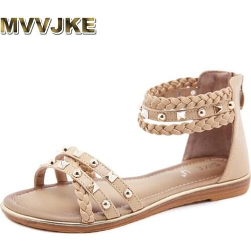 MVVJKEWomen sandals summer flat pearl sandals flip flops rome shoes string bead slippers mujer gladiator sandalias sapatos femin
