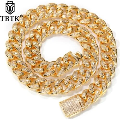 TBTK Necklace Gold And Silver Color Punk Miami Cuban 15mm eyes Copper Iced Out HipHop Rapper Necklaces For Men Women Jewellery