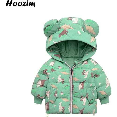Winter Thick Warm White Duck Down Jacket Boys 2 To 8 Years Fashion Green Cartoon Dinosaur Outerwear Kids Blue Hooded Coat Girls