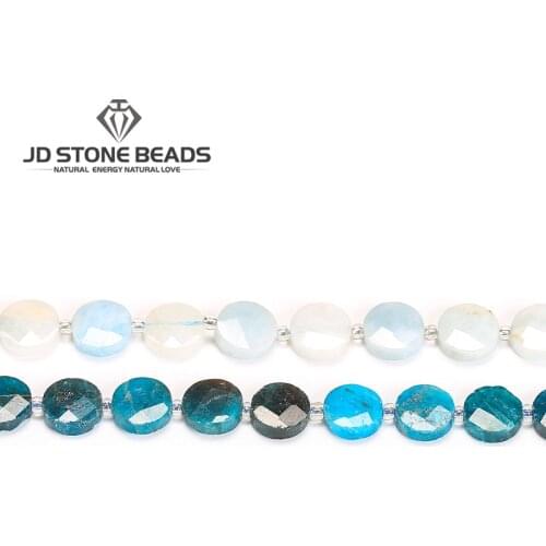 10*4mm Natural Faceted Apatite Aquamarine Stone Flat Round Shape Bead For Jewelry Making DIY Bracelet Accessory