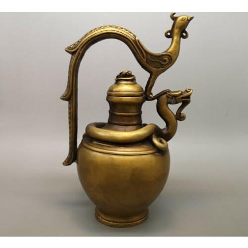 10" Qianlong Mark Chinese Old Antique Bronze Peacock Incense Burner Statue