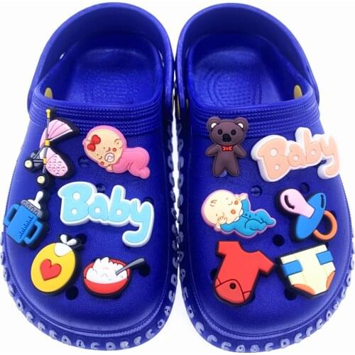 13PCS Mix Baby Series Cartoon Croc Wristband Accessories Silicone Shoes Charms For Kids Party Gifts Hole Slipper Buckles