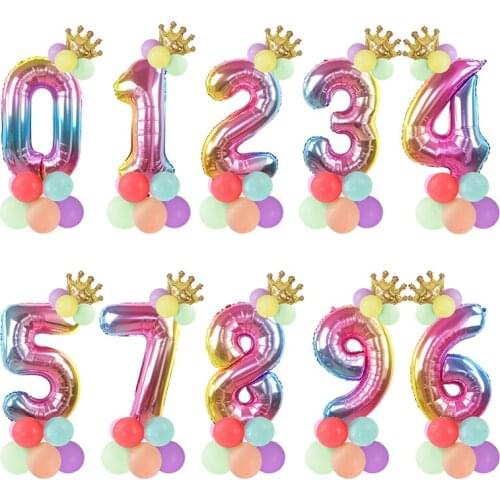 14Pcs Colorful Macaron Globos Crown Unicorn 0-9 Digitals Balloon Kits For Kids Birthday Wedding Anniversary Party Decoration