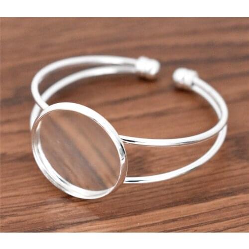 2pca/lot High Quality 25mm Bright Silver Plated Bangle Base Bracelet Blank Findings Tray Bezel Setting Cabochon