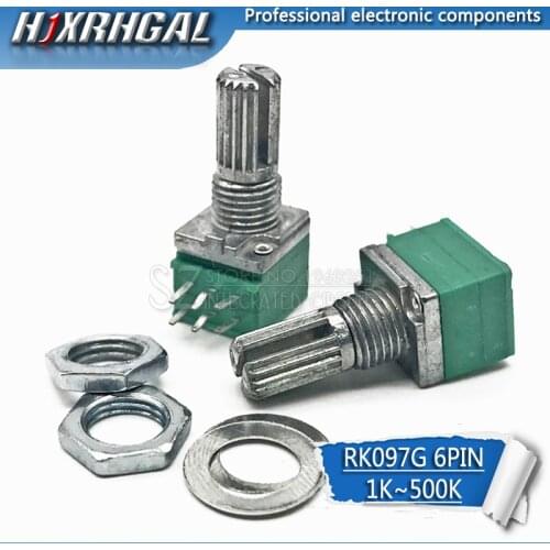 2pcs RK097G 5K 10K 20K 50K 100K 500K B5K with a switch audio 6pin shaft 15mm amplifier sealing potentiometer hjxrhgal