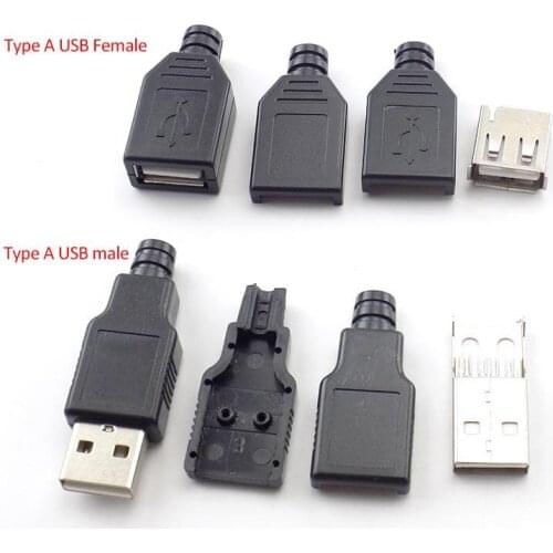 5/10pcs 4 Pin Type A Female Male USB 2.0 Adapter Socket Solder Connector With Black Plastic Cover DIY Connector Plug L19