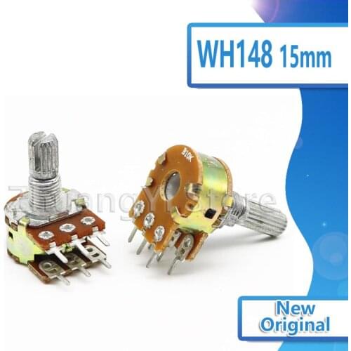 5pcs B1K B2K B5K B10K B20K B50K B100K B250K B500K B1M 15MM 6Pin Shaft WH148 Potentiometer 1K 2K 5K 10K 20K 50K 100K 500K 1M