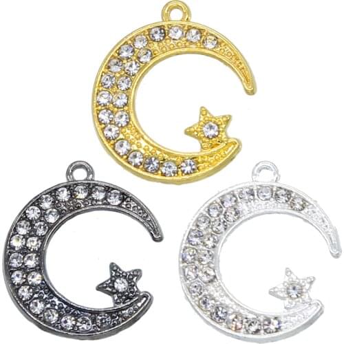 6pcs Supplies For Jewelry Cz Rhinestones Allah Muslim Crescent Moon Charm Connector Accessories For Islamic Jewelry DIY M