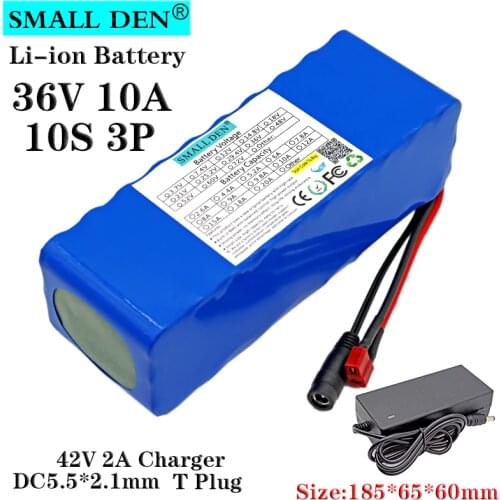 36V10A scooter battery + 42V2A charger 18650 10S3P lithium battery pack Built-in 15A BMS suitable for motors below 500W