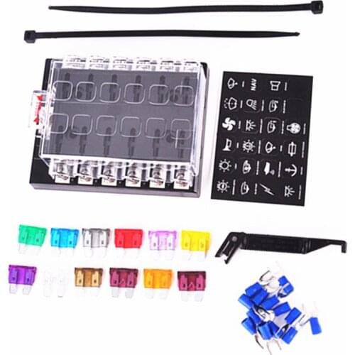 Car Multiple fuse holder with 10 pcs fuse,fuse puller and 10pcs connectors//Car modification fuse holder 12 way