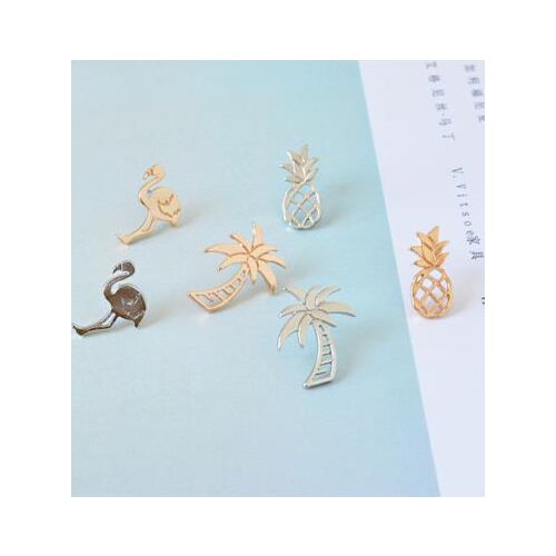 Free shipping wholesale 10 pair /lot fashion jewelry metal palm tree pineapple flamingo earrings for women
