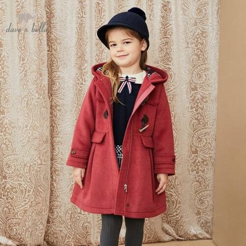 DKH15124 dave bella winter kids girls 5Y-13Y fashion solid hooded padded coat children cute tops high quality outerwear