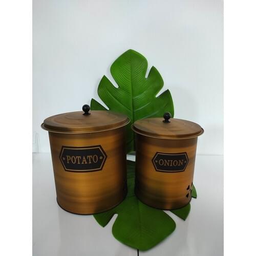 Morza Home Metal Potato Onion 2'li Set Black-Gold Tumbled-Black Melange