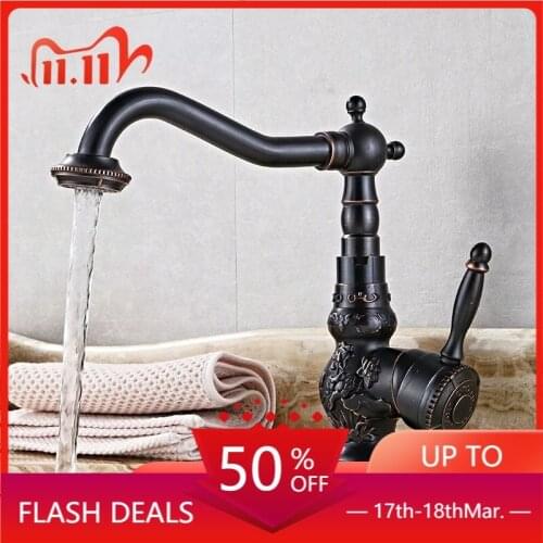 European Style Basin Carved Faucet Hot and Cold Copper Retro American Bathroom Table Basin Archaistic Faucet