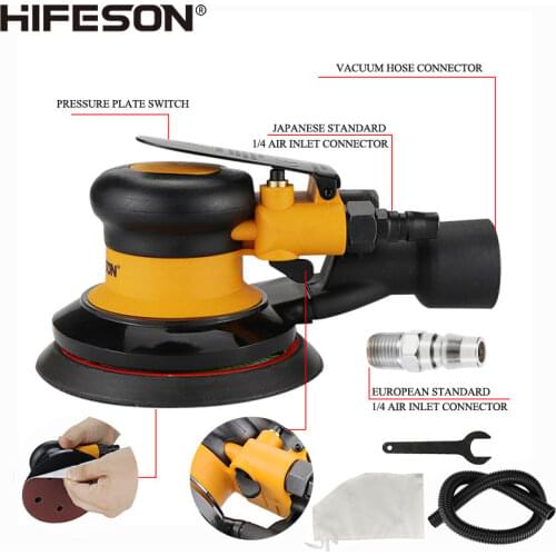 HIFESON Pneumatic Sander Polisher-with Vacuuming 5'' 125mm Car Paint Care Tool Polishing Random Orbital Palm Machine M8 Threaded