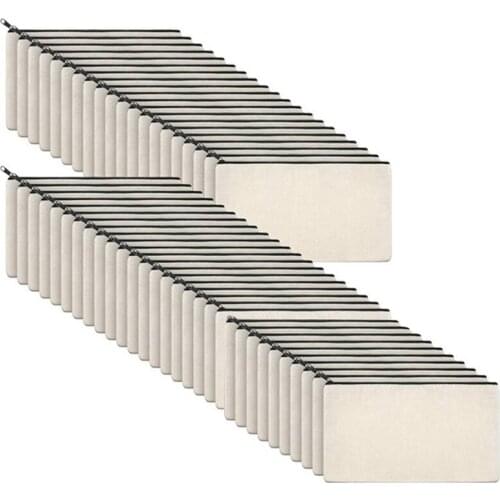 50Pcs Canvas Zipper Bag Pencil Case Cosmetic Bag Blank Bag DIY Craft Bag Cosmetic Bag Cosmetic Bag DIY Craft School