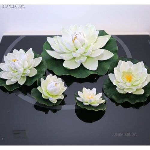 Artificial White Ponds Lotus Leaves flowers Water Lily Floating Swimming Pool home garden Plants Wedding party decoratioD24