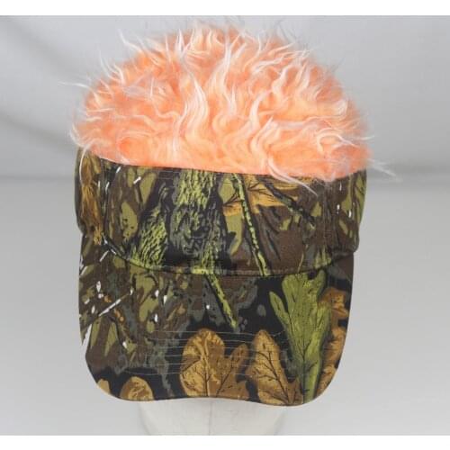 Camo Jungle Printed Baseball Cap with Wigs Hair Attached Hip Hop Fashion Hats for Women Men Hiking Fishing Summer