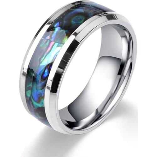 Fine jewelry 8 Mm inlaid Abalone Shell beveled steel Tungsten Carbide Ring Wedding jewelry Valentine gift