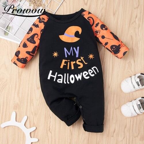 Prowow My First Baby Halloween Costume Witch Hat Printing Babys Rompers Autumn Winter Newborn Jumpsuit For Kids Boys Clothing