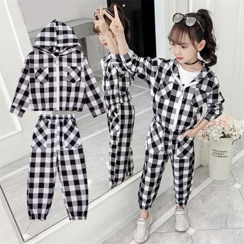Kids Clothes Set Teenager Girls Clothes winter Autumn Plaid 2pcs Children trackSuits jacket + pants 4 5 6 7 8 9 10 11 12 year
