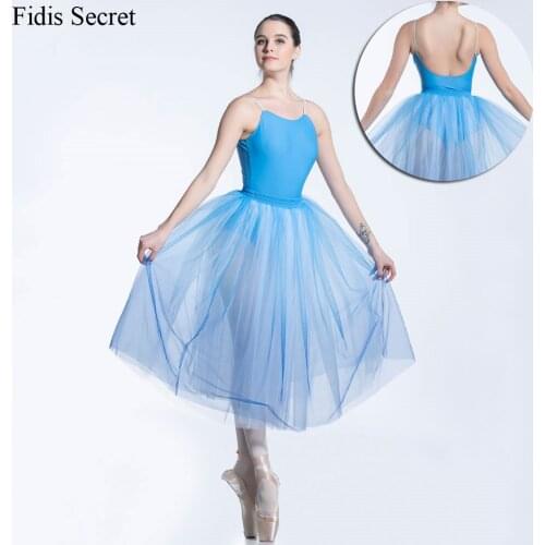2 in 1 Child/ Adult Romantic Ballet Tutu Costume Set,Spandex Leotard+Long Soft Tulle Skirt for Girls Stage Performance Dancewear