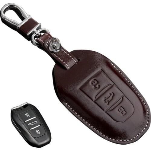 Leather Car Key FOB Cover for Peugeot 408 508 2008 4008 fit for Citroen C4L C3-XR DS5 DS6 Key ase Holder Auto Accessories