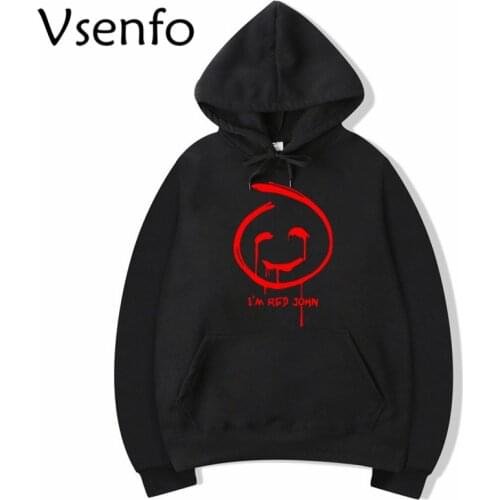 Vsenfo Red John Mentalist Sweatshirt Funny Graphic Printed Red John Smiley Face Patch Hoodies Unisex Pullover Autumn Winter Warm