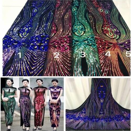 New design 2020 green African Blue Velvet Fabrics Embroidered Organza Lace In Switzerland With Full Sequins Lace for Women Party