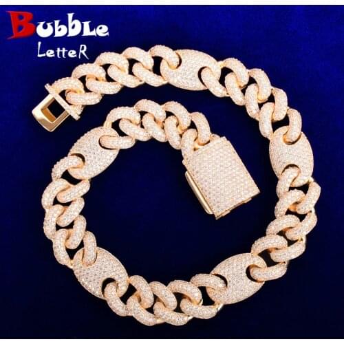 18mm Miami Cuban Chain Mens Hip Hop Necklace Link Solid Back Copper Full Zircon Fashion Rock Jewelry