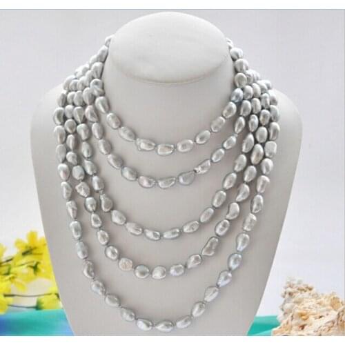 Vogue popular Long 100" 11mm gray baroque potato freshwater pearl necklace